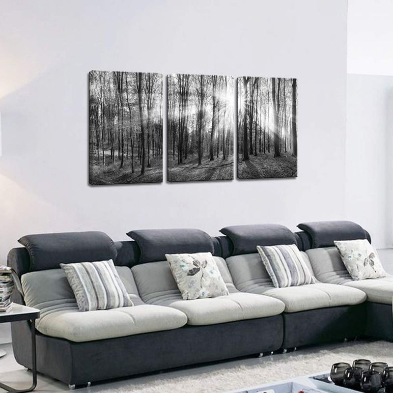 LevvArts Canvas Wall Art Black and White Forest Picture Art Prints Winter Sunrise Nature Landscape Painting for Bedroom Living Room Office Wall Decor - Image 3
